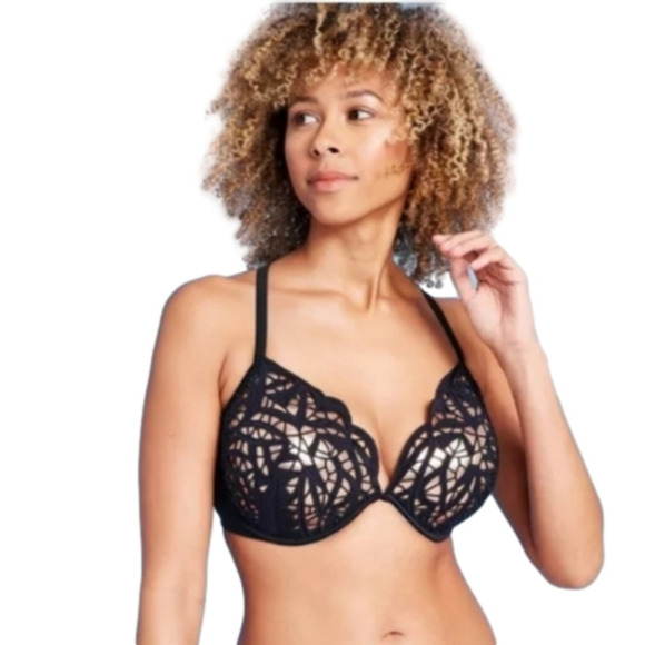 SHADE & Shore Bikini Top Black Bronze Underlay  size 32B - Picture 1 of 9